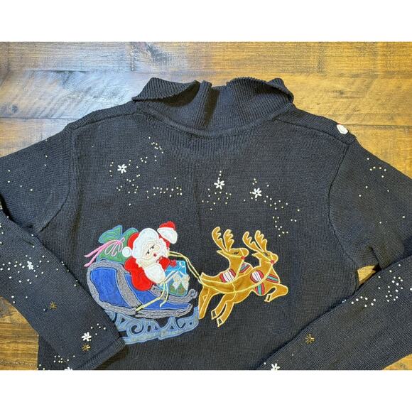 Vintage Designers Originals Ho Ho Ho Full Zip Christmas Sweater Petite Medium - Picture 10 of 10